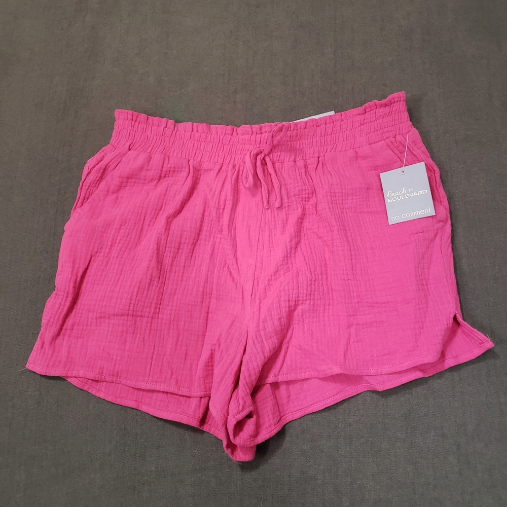 No Comment Paperbag Waist Shorts Womens XL Pink Cotton Gauze Beach